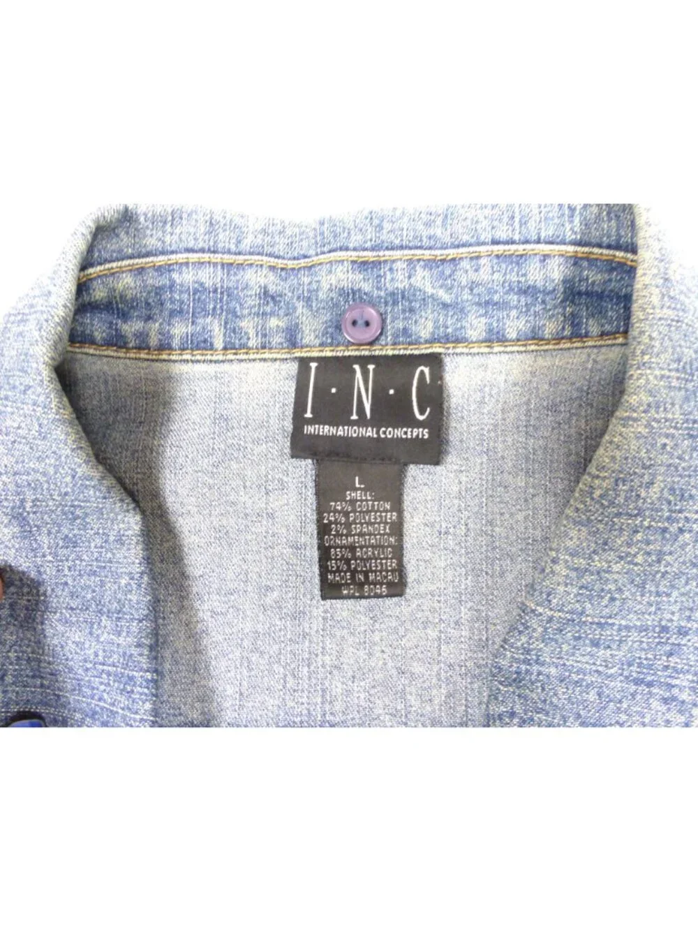 INC Womens Blue Denim Jacket With Rhinestone Buttons Double Pockets - Picture 5 of 13